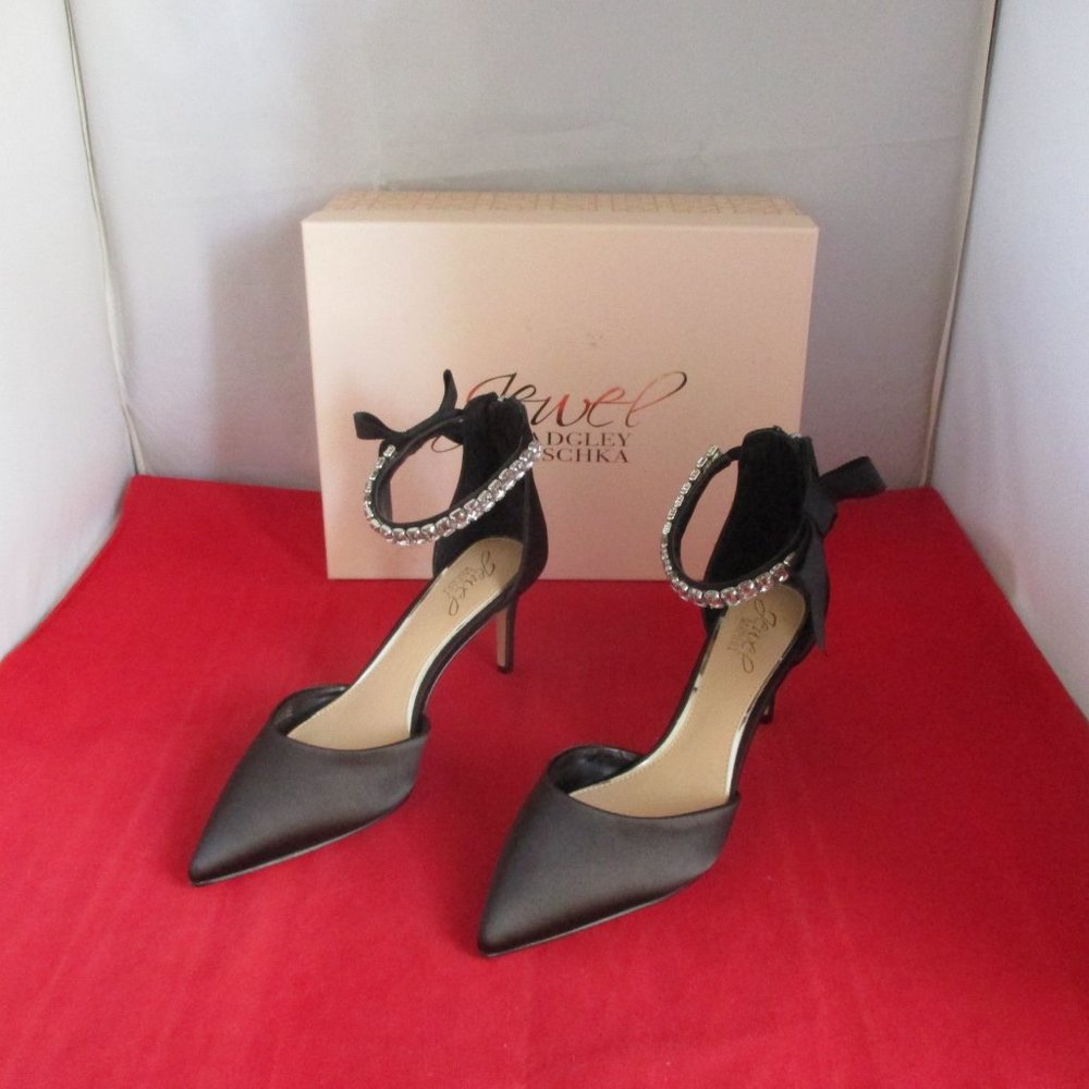 JEWEL BADGLEY MISCHKA Jaycee Evening Pump - US Size 7 1/2 - Black Satin - #822 - Picture 7 of 15